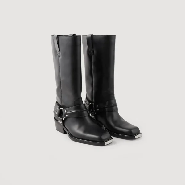 Store Bottes Biker En Cuir Femme Bottines