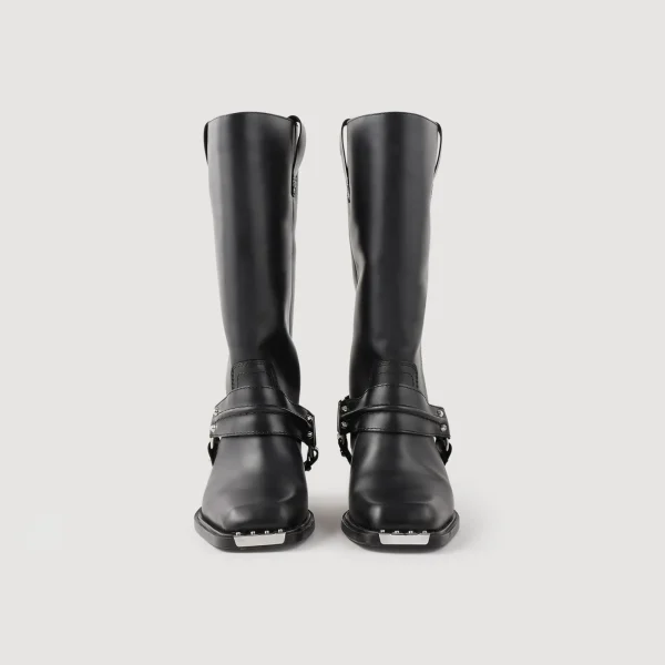 Store Bottes Biker En Cuir Femme Bottines