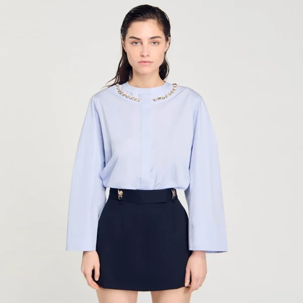 Sale Chemise Courte à Col Bijou Femme Tops & Chemises