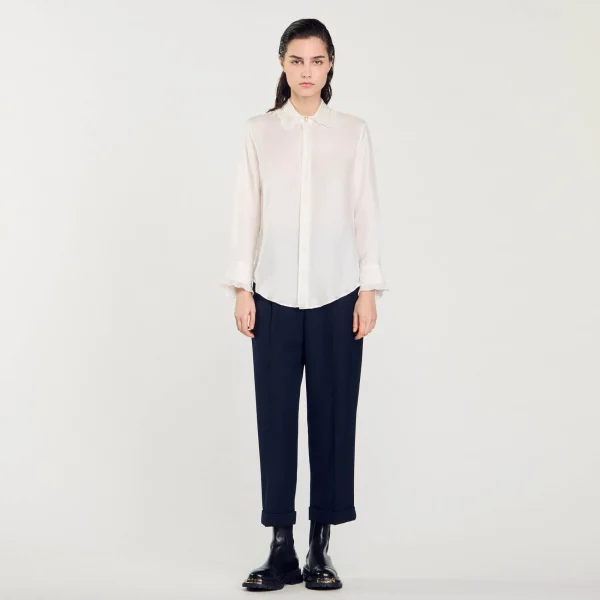 Outlet Chemise En Soie Avec Col Bordé De Plissé Femme Tops & Chemises