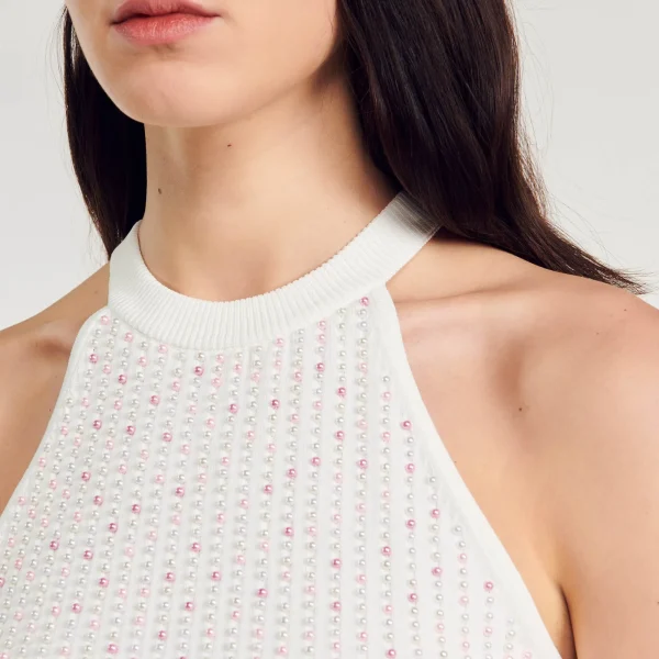 Outlet Débardeur En Maille Orné De Perles Femme Pulls & Cardigans | Tops & Chemises