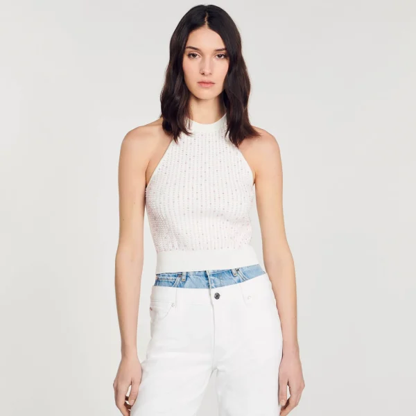 Outlet Débardeur En Maille Orné De Perles Femme Pulls & Cardigans | Tops & Chemises