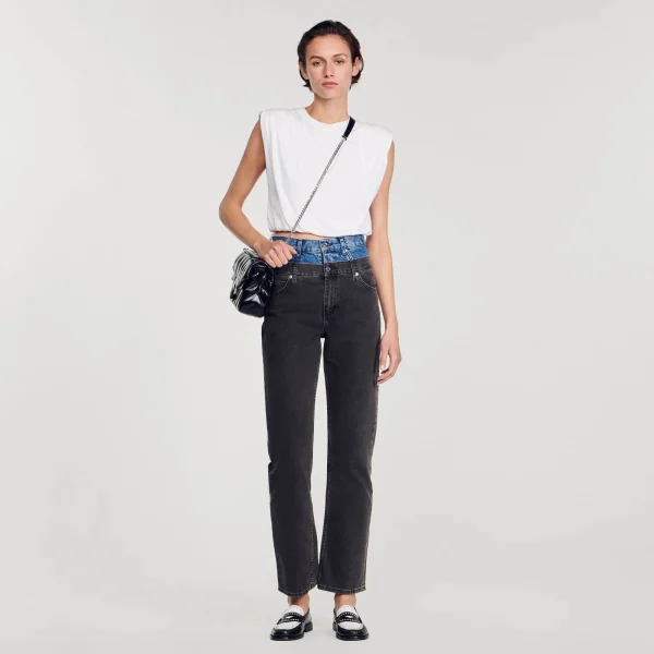 Store Jean Double Ceinture Bicolore Femme Pantalons & Jeans