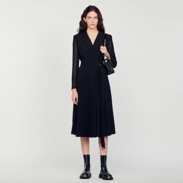 Store Robe Bi-matière à Manches Longues Femme Robes