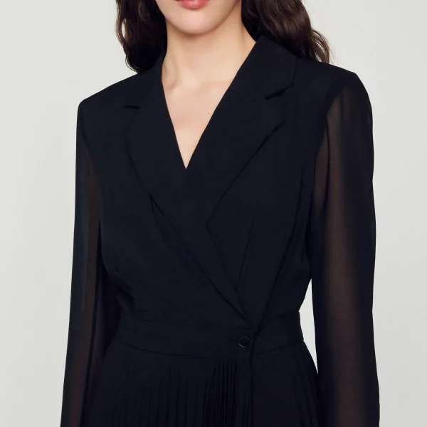 Store Robe Bi-matière à Manches Longues Femme Robes