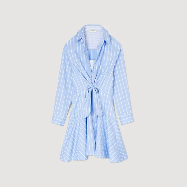 Fashion Robe Chemise Nouée à Rayures Femme Robes