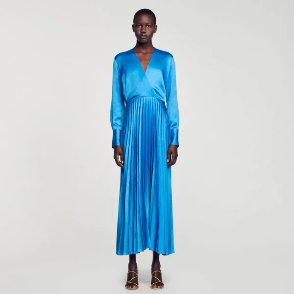 Sale Robe Midi Satinée Plissée Femme Robes