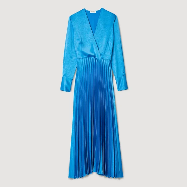 Sale Robe Midi Satinée Plissée Femme Robes