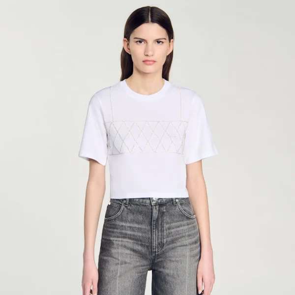 Clearance Tee-shirt Court Strassé Femme T-Shirts