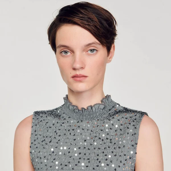 Cheap Top Smocké à Sequins Femme T-Shirts | Tops & Chemises