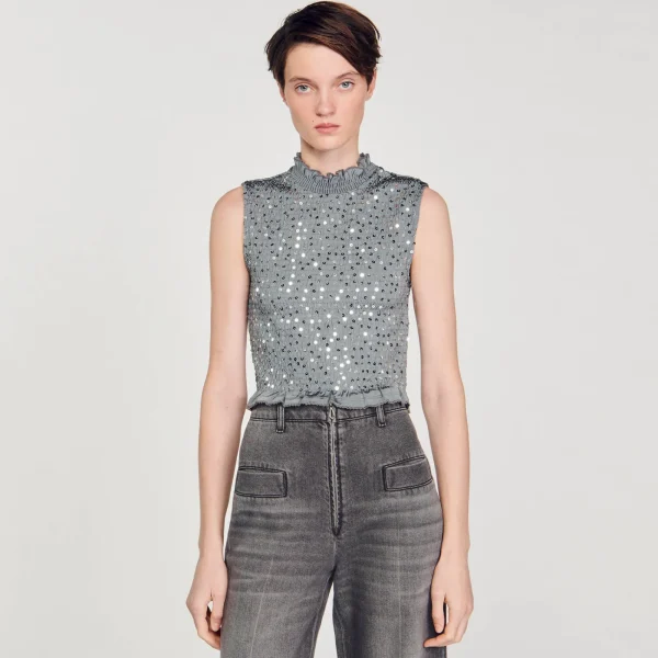 Cheap Top Smocké à Sequins Femme T-Shirts | Tops & Chemises