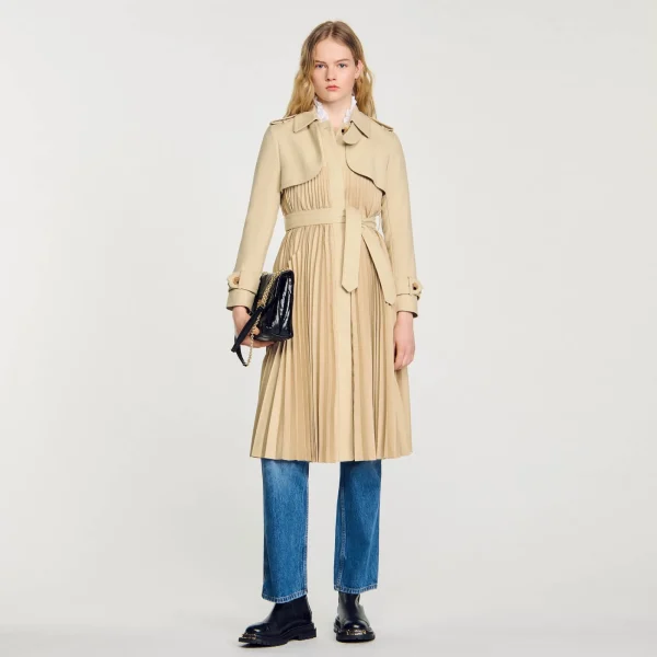 Fashion Trench Plissé à Ceinturer Femme Manteaux