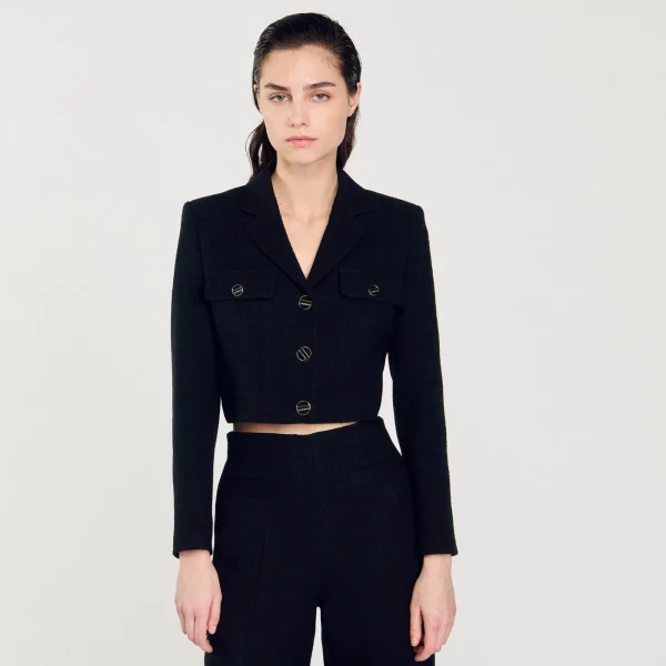 Best Veste Courte Boutonnée En Tweed Femme Manteaux | Costumes