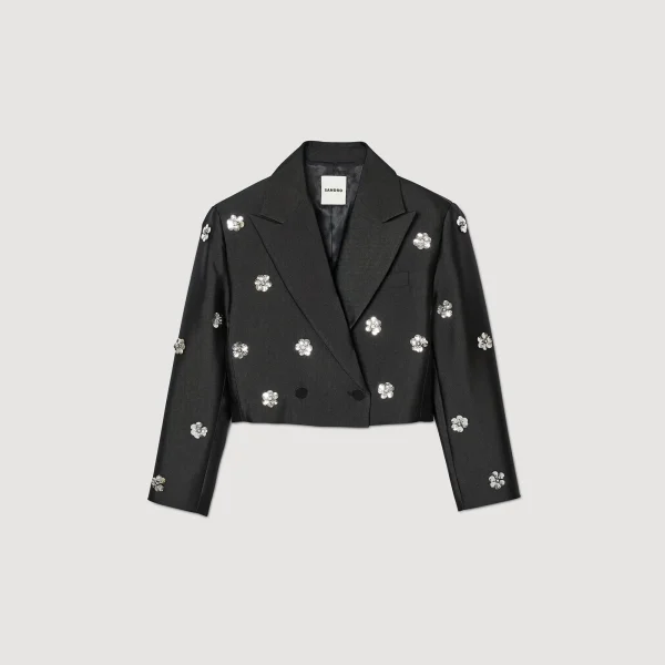 Clearance Veste Courte Satinée Ornée De Fleurs Femme Manteaux | Ensembles