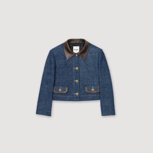 Outlet Veste En Jean à Col En Cuir Femme Ensembles | Blousons & Vestes