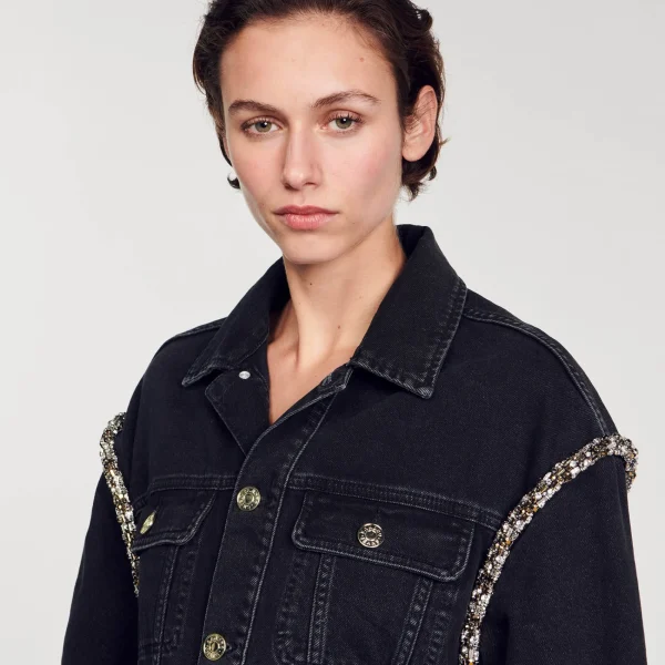 Best Veste En Jean Oversize Strassée Femme Manteaux | Blousons & Vestes