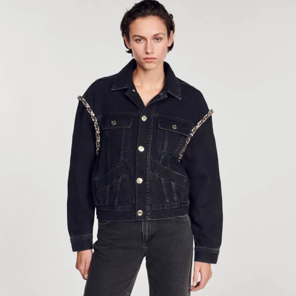 Best Veste En Jean Oversize Strassée Femme Manteaux | Blousons & Vestes